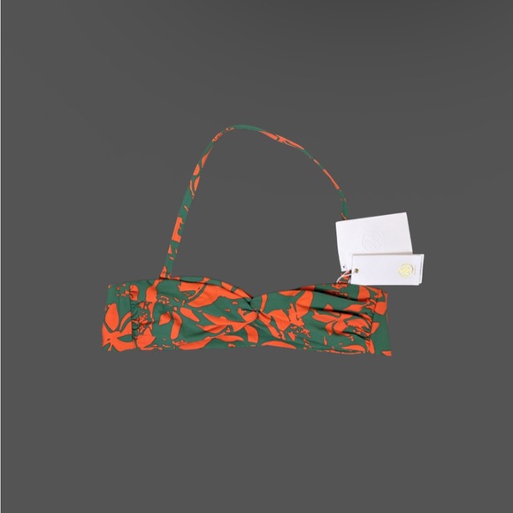 Tory Burch Other - Tory Burch Green & Orange Floral Bandeau Swim Top with Removable Strap